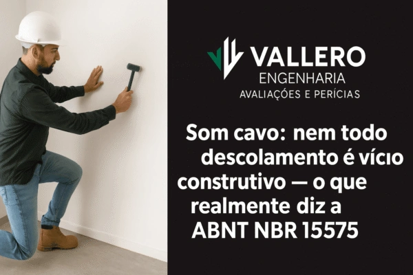 Engenheiro realizando ensaio de percussão para verificar som cavo e possível descolamento de revestimento