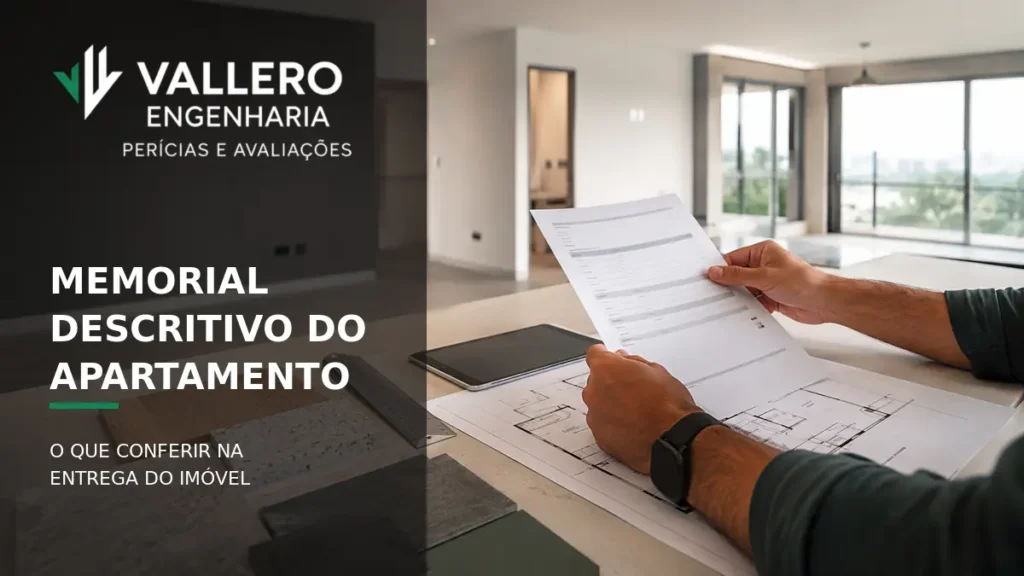 Engenheiro confere o memorial descritivo do apartamento na entrega do imóvel
